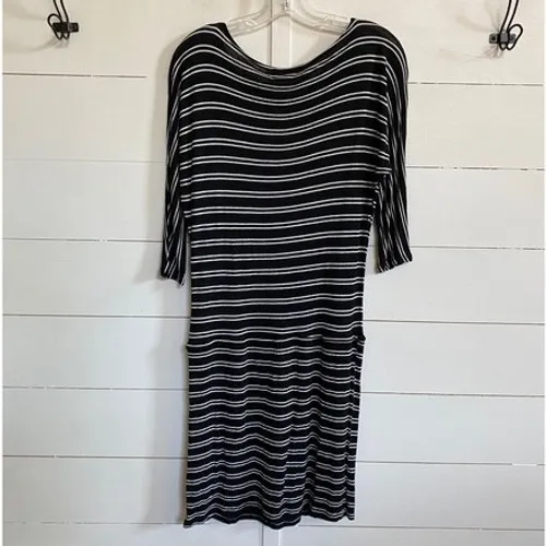 Michael Stars viscose drawstring tie waist dress black white stripes -‎ XS EUC - Image 10
