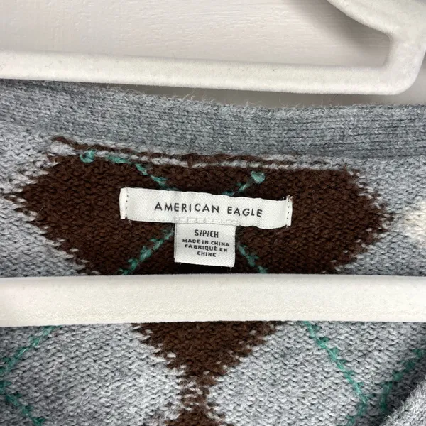 American Eagle grey argyle cardigan - Image 2