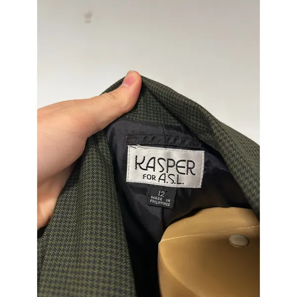 Kasper for ASL Vintage Olive Green Houndstooth Double Breasted Coat Dress 12 - Image 7