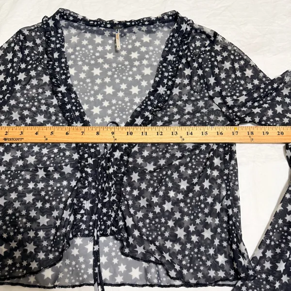 Free People Marne Star Sheer Mesh Top Women Small Black White Celestial Festival - Image 10