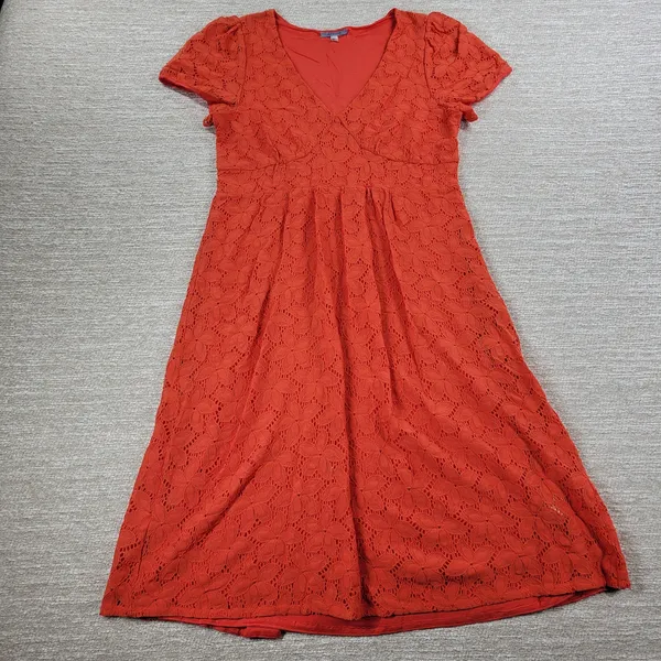 Anthropologie Leifnotes Dogflora Dress Womens L Orange Floral Lace Lined - Image 8