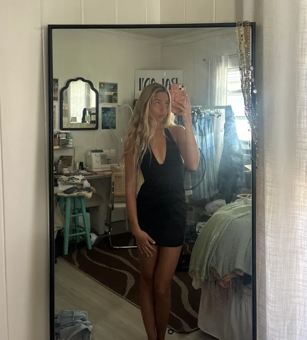 Black Dress V Neck Halter - Image 3