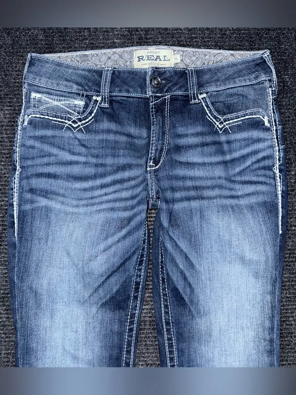 Ariat R.E.A.L. Women’s Mid Rise Boot Cut Stretch Entwined Jeans Marine Wash 31 S - Image 3