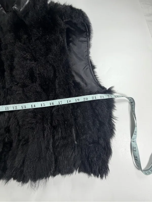 Genuine New Zealand Possum‎ Fur Cropped Vest Boxy High Collar Black Womens OS - Image 5