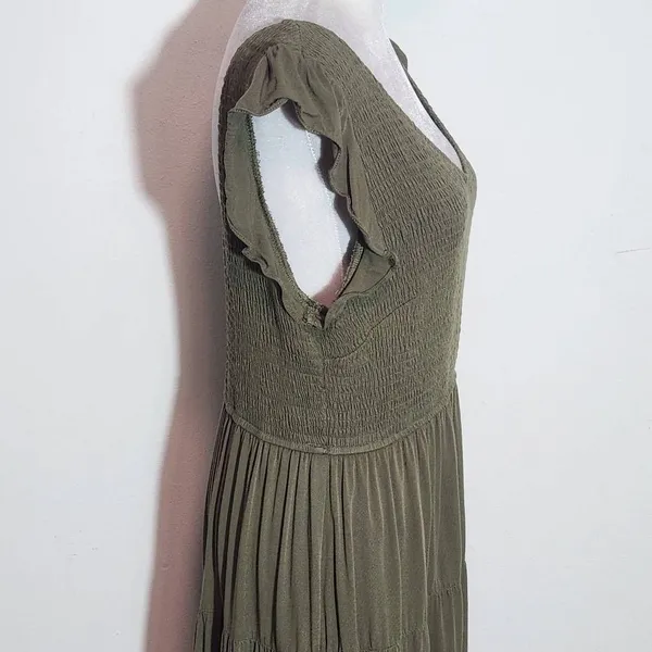 Pretty Garden Olive Green Smocked Midi Dress Size Large Green Cottagecore Dress - Image 5