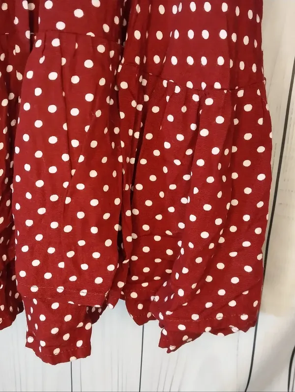 BaliElf V- Neck Short Flutter Sleeves Polka Dot Ruffle Boho Retro Summer Dress - Image 2