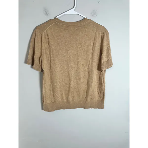 Banana Republic Forever Short Sleeve‎ Sweater Tan Beige Cotton Rayon Small - Image 5