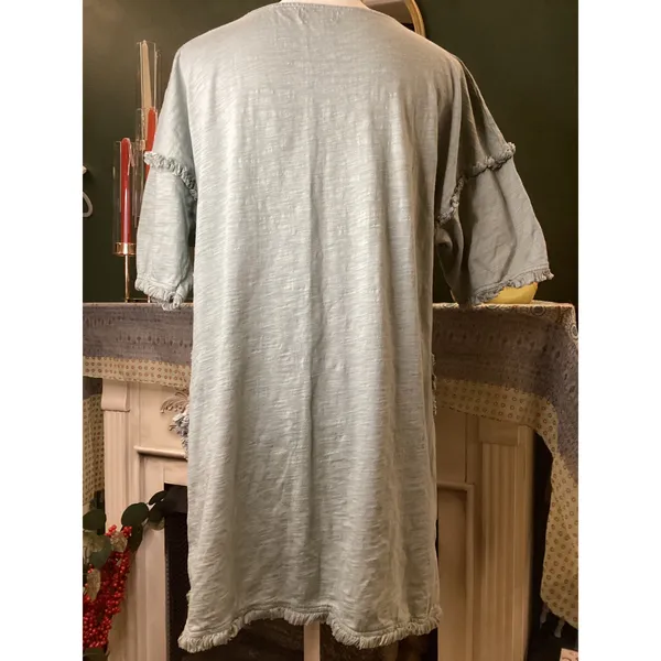 Umgee USA Womens Sage Green‎ Slub Knit Fringe Trim Tunic Top B0012 Size Small - Image 3