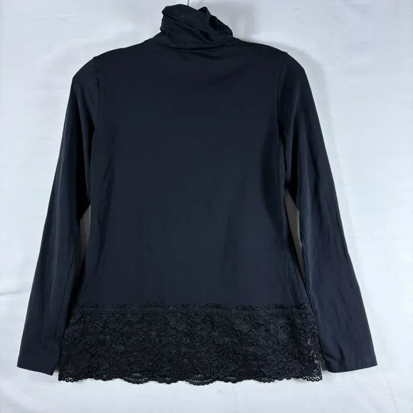 Sundance Womens Black Turtleneck Long Sleeve Lace Hem Stretch Casual‎ PXS - Image 2
