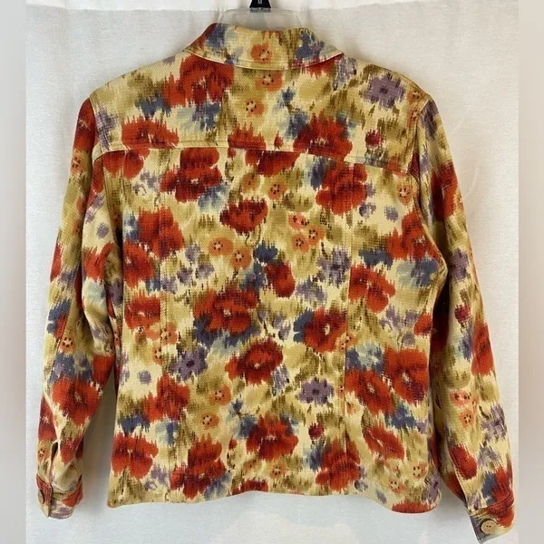 COLDWATER Creek Jewel Tone Floral Art to Wear 100% Cotton Jacket Medium - Image 3