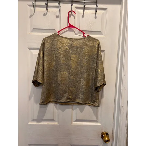 Caution to the Wind Womens Gold Metallic Foil Dolman Sleeve Boxy Crop Top Small‎ - Image 3