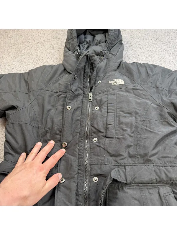 The North Face Womens Black Hooded Down Parka Jacket Small Belted Winter Coat - Image 5