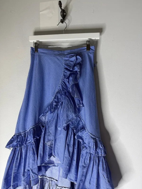 CHICWISH Women's Blue Stripes Ruffle Tiered Frill Hi-Lo Hem Midi‎ Skirt Sz S - Image 3