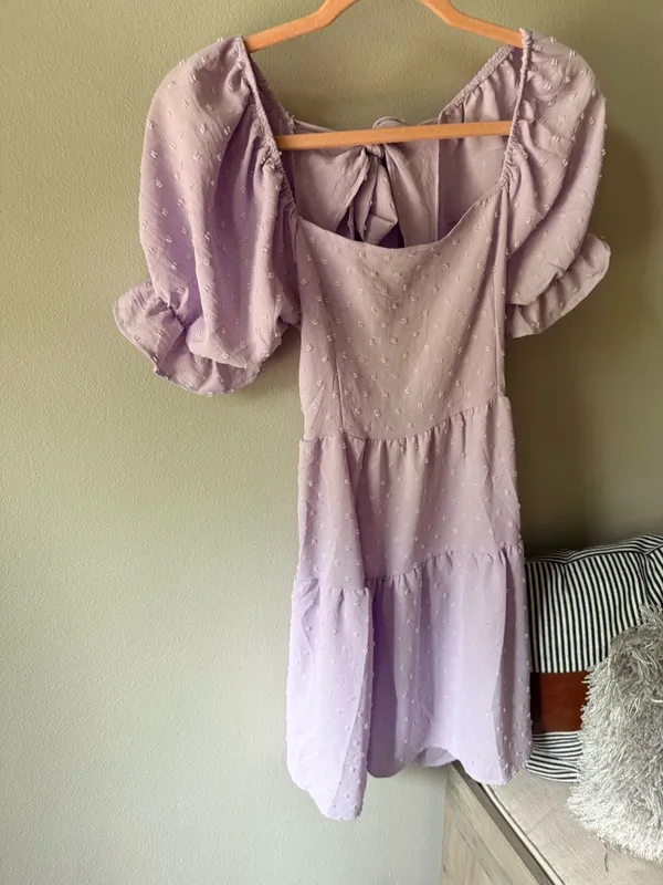 Boutique Lavender Puff Sleeve Open Back Mini Dress Size Small - Image 5