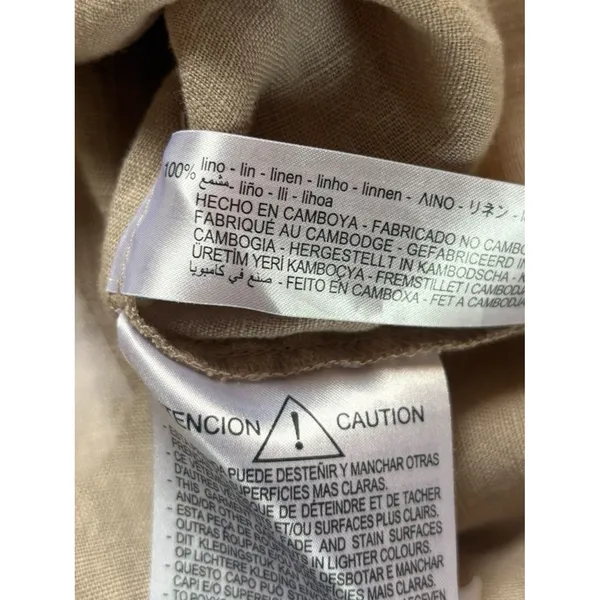 ZARA Linen Blouse Flared Bell Sleeves Button Up V Neck Beige Womens Small - Image 6