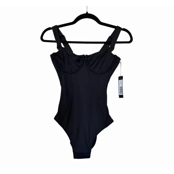 TA3 Lifty One Piece Swimsuit Black Corset Lace Up Sculpting Small NWT - Image 3