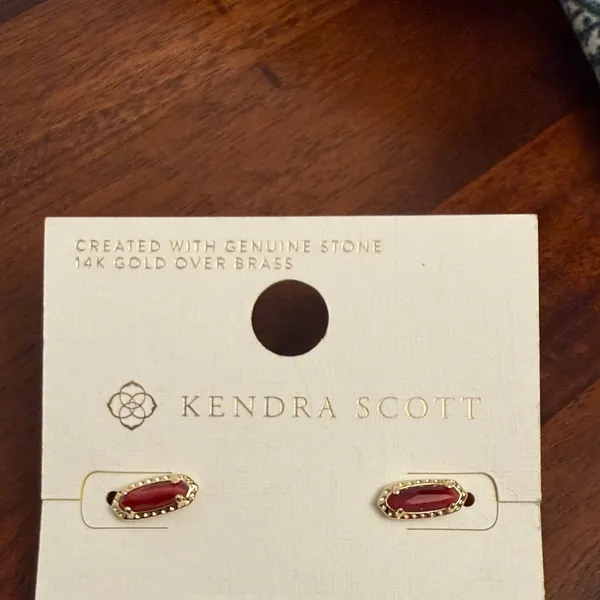 Kendra Scott Emma Gold Red Tiger Eye Ovql Stud Earrings New - Image 2