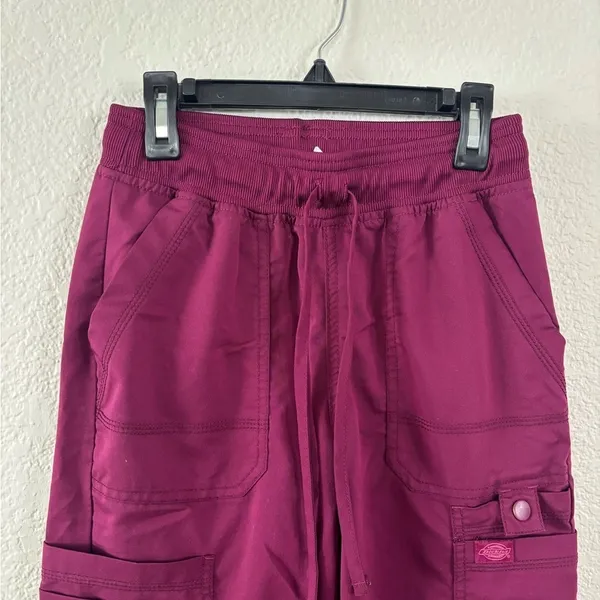 Dickies Medical Scrub Pants XXS Wine Burgundy Cargo Utility Drawstring DK080 - Image 2