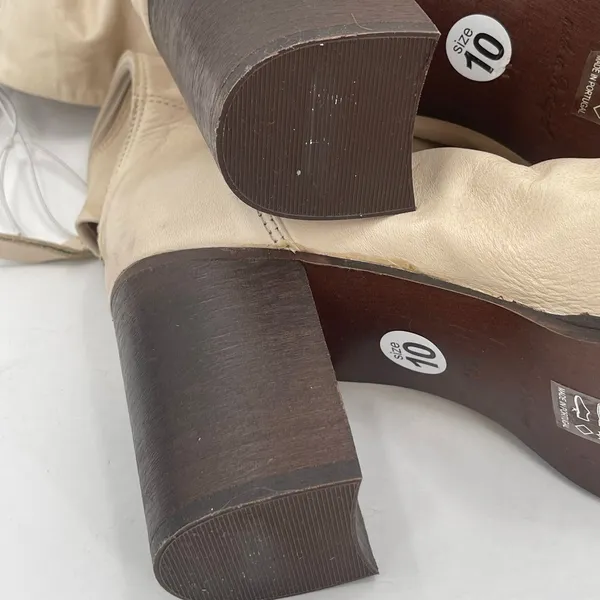 FREE PEOPLE Elle Boots Size 10 NEW Slouchy Leather Block Heel NWT/Box Beige Boho - Image 9