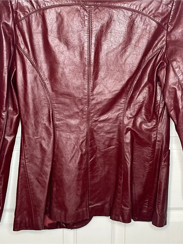 Etienne Aigner Vintage Oxblood Leather Blazer Style Jacket 80s Sz 14 - Image 9