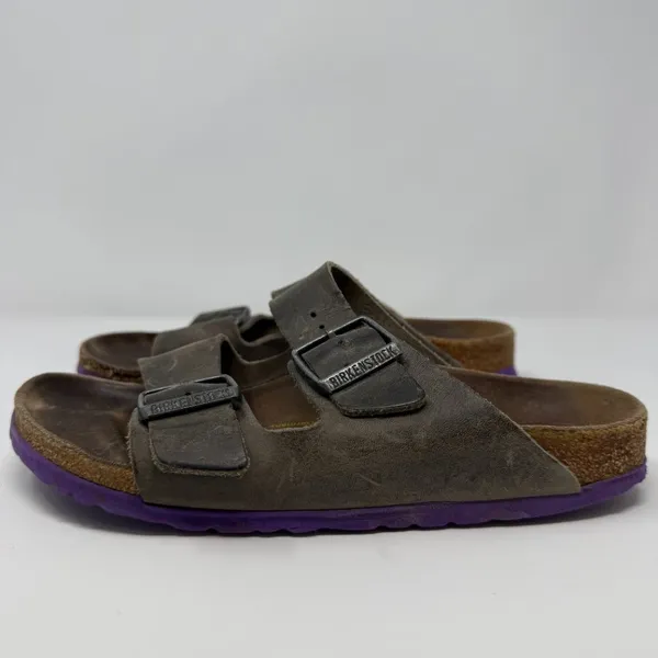 Birkenstock Arizona Leather Sandals Womens 38 Gray Purple Outdoor Gorpcore Birks - Image 7