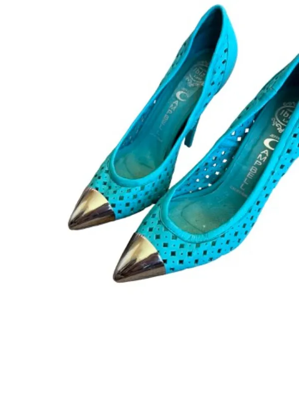 Jeffrey Campbell Bullet Turquoise Perforated Toe Pumps Heels Bold Size 8 Women's - Image 8
