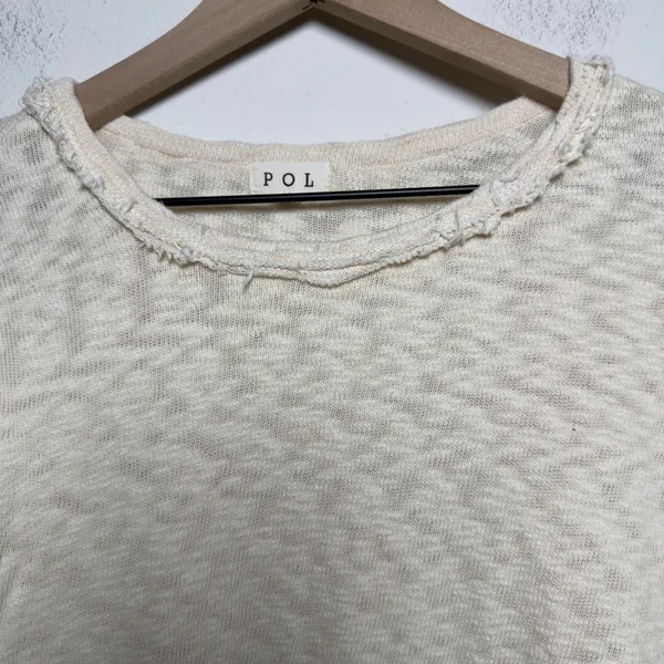 POL Women Oversized Sweater Small Cream Raw Edge‎ Distressed Textured Knit - Image 2