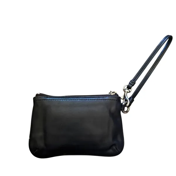 Vintage Coach Glove‎ Tanned Leather Wristlet Small Zip Top Black Silver Hardware - Image 2