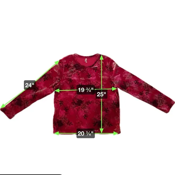 White‎ Stag Floral Print Long Sleeve Velvety Pullover Blouse Red Size Xl - Image 6