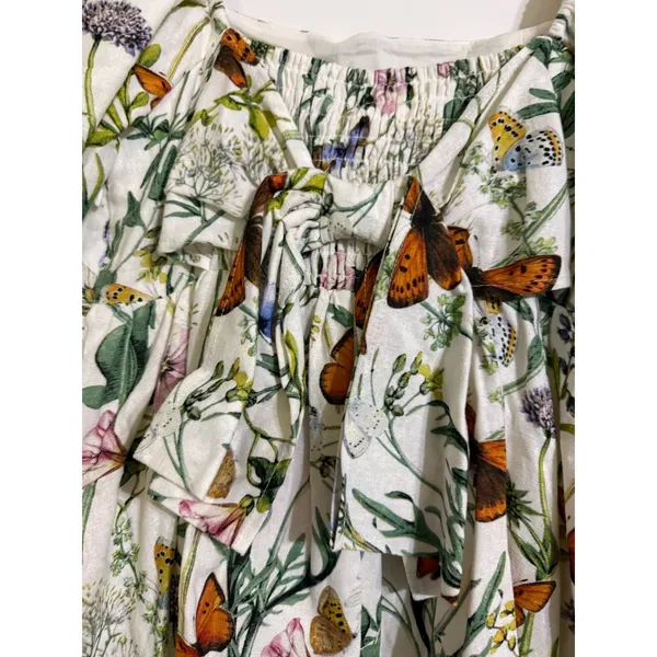 Avec Les Filles Butterfly Botanical Puff Sleeve Mini Dress White Size M NEW - Image 4