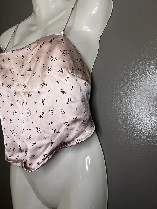 Garage Tank Top Womens M Pink Satin Floral Tie Back Bow Cami Crop Summer - Image 4