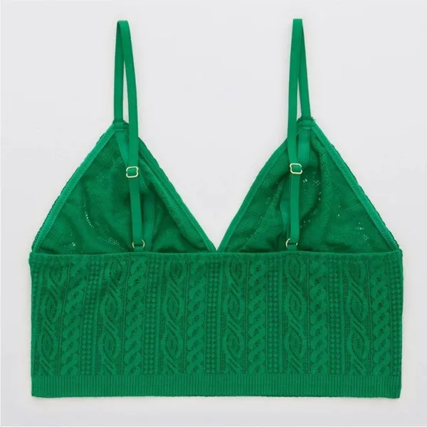 Aerie NWT Green Size Medium Longline Cable Lace Bralette - Image 8