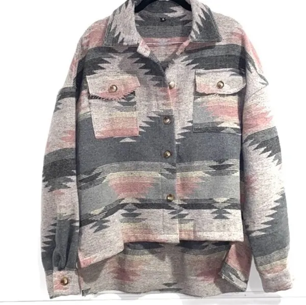 Western jacket shacket medium cotton soft cozy gray pink 2 button pockets - Image 5