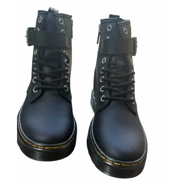 Dr. Martens Zavala ALT Black Leather Buckle Combat Boots Side Zip Women’s 6 Doc - Image 2
