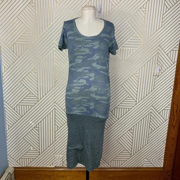 Monrow Camo Tee Shirt‎ Dress Succulent Green Short Sleeve Ruched Size US Small - Image 3