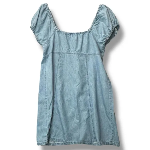Madewell Puff Sleeve Babydoll Denim Mini Dress Blue Size 14 Western Prairie‎ - Image 3