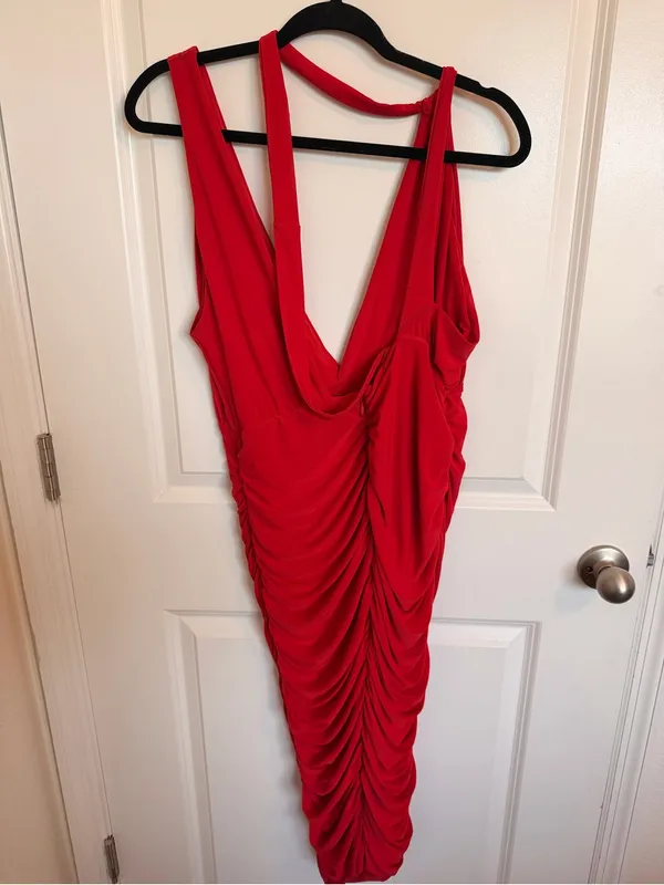 Club L London Red Plunge Ruched Dress Size 12 - Image 4