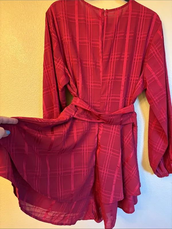 Selfie Leslie Burgundy Red V-Neck Ruffled Mini Romper - Image 6