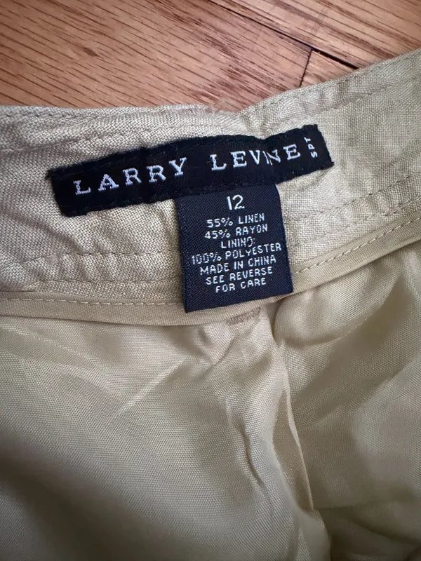 Larry Levine Linen Vintage High Waist Trousers 12 Light Tan Dress Pants Ankle Cropped Minimalist Coastal - Image 3