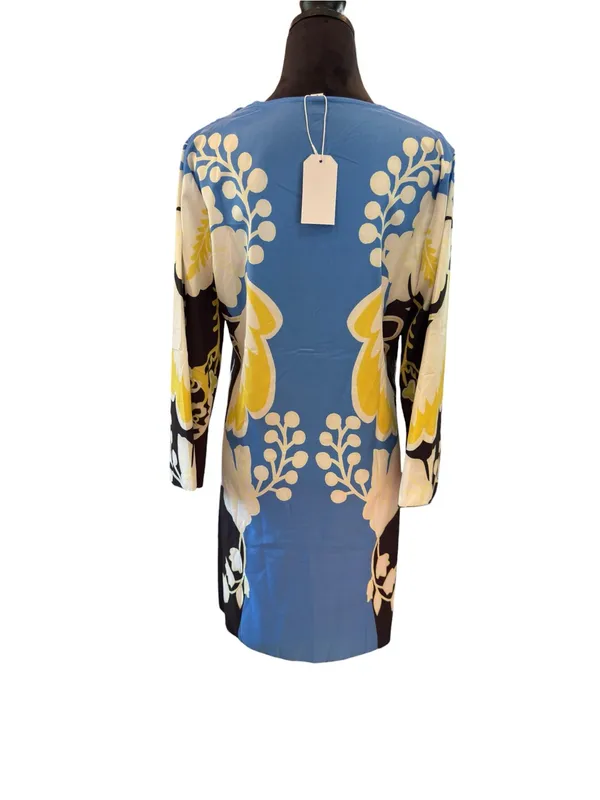 NWT Boutique Retro Graphic Floral Shift Dress 60s Mod V-Neck Long Sleeve Size L - Image 8