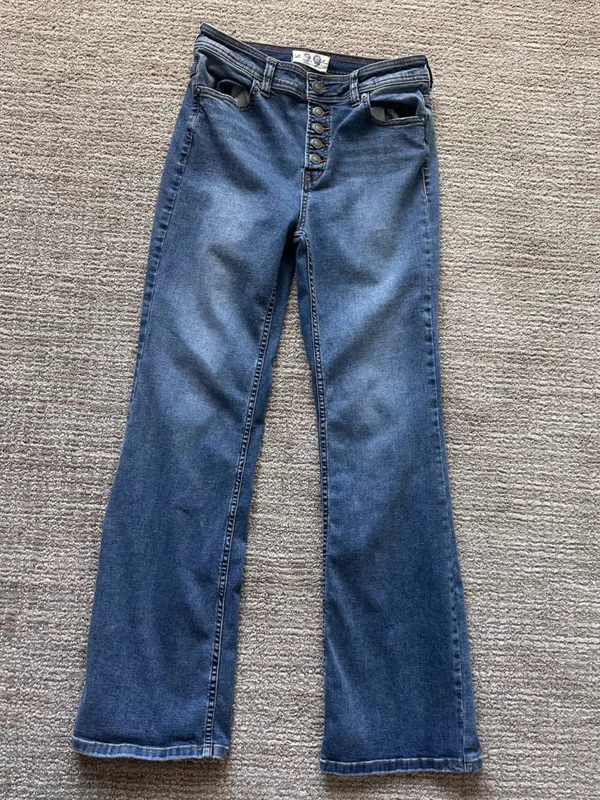We The Free Button Fly Flare Jeans Womens 29 Blue Mid Rise Boho Festival - Image 7