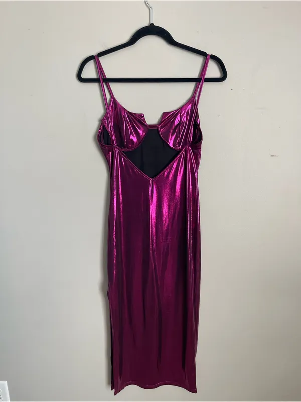 Metallic Magenta Midi Slip Dress Sz L - Image 5
