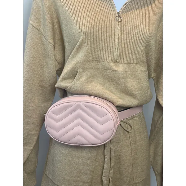 Pink Faux Leather Belt Bag Crossbody Adjustable Strap Zip Closure Oval Shape - Image 3