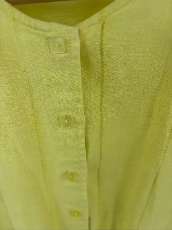 Laura Ashley butter yellow linen button up long sleeve cardigan women’s L - Image 3