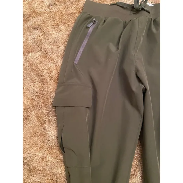 Olive Green Women's Cargo Joggers Cuffed Lightweight Athleisure - Image 5