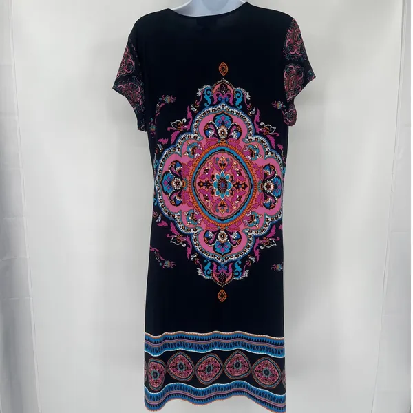Snap Y2K Babydoll Dress Sz L Medallion Boho Festival Hippie Retro Stretchy Artsy - Image 6