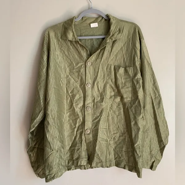 Source Unknown Vintage Pajama Set Olive Green Women Size XL Satin Like Lounge Set Winter - Image 3