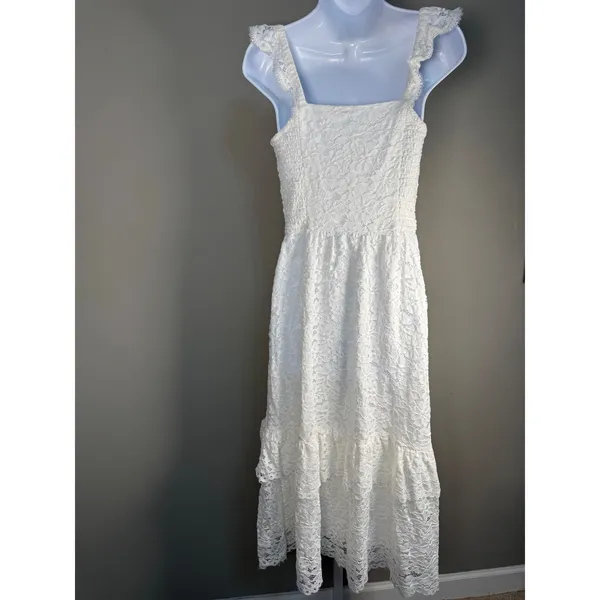 Draper James White Lace Ruffle Strap Midi Dress‎ Southern Bridal Cottagecore S - Image 6
