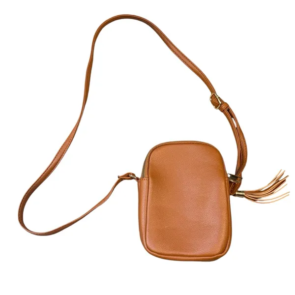 Boutique Womens Zipper Pocket‎ Crossbody Purse Caramel Brown Faux Leather Travel - Image 5