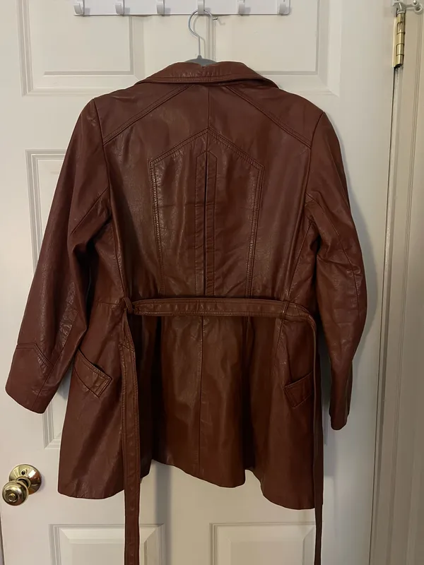 Genuine Brown Leather Trench Coat with belt - Image 2